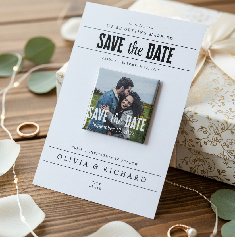 Matching Save the Date Cards for Custom Magnets