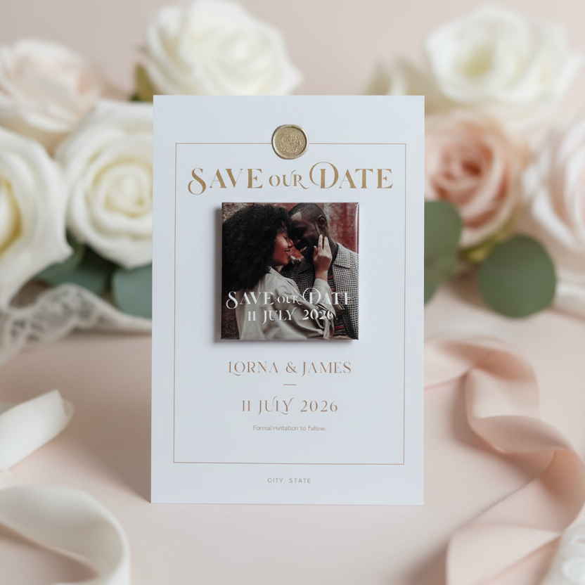 Matching Save the Date Cards for Custom Magnets