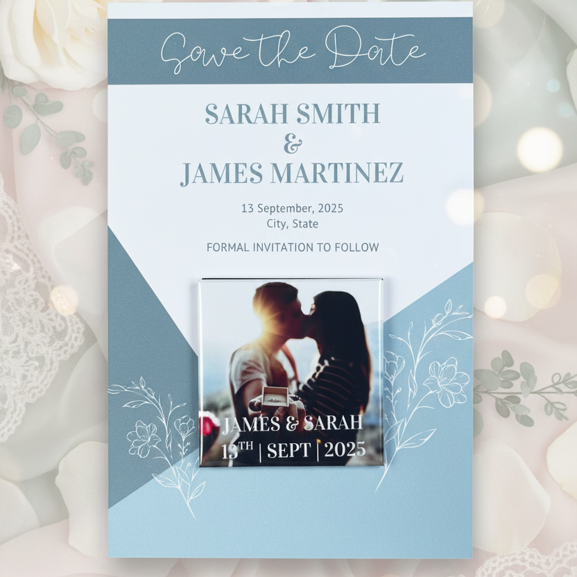 Matching Save the Date Cards for Custom Magnets