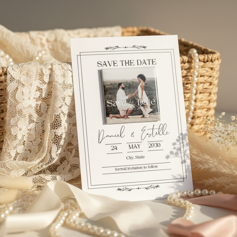 Matching Save the Date Cards for Custom Magnets